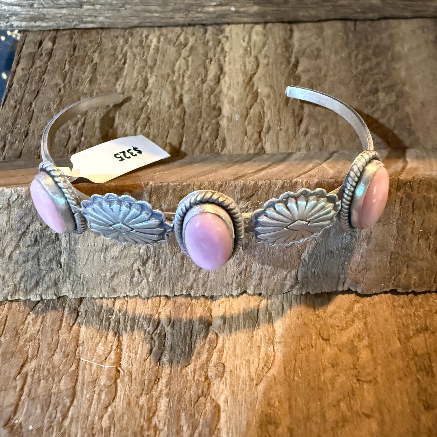 Pink Conch Gemstone Flex Stackable Bangle in Sterling Silver