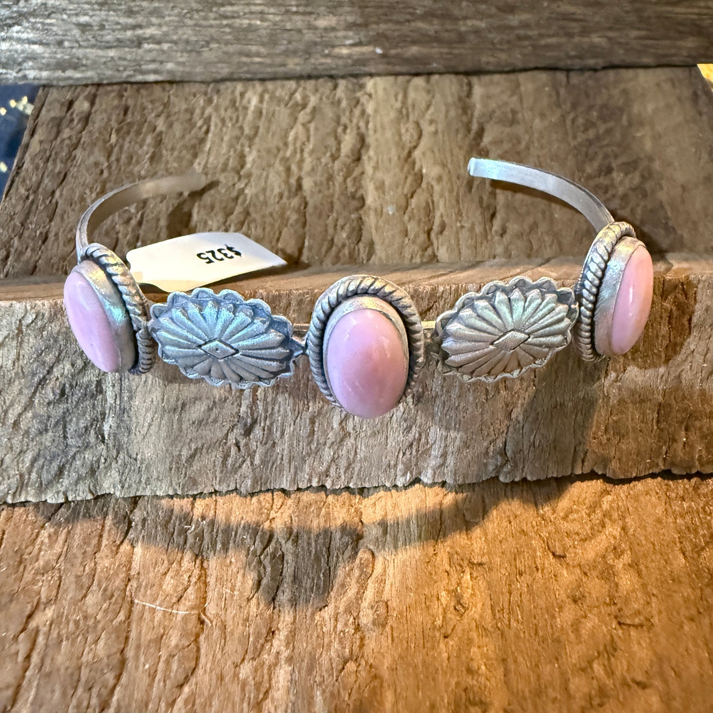 Pink Conch Gemstone Flex Stackable Bangle in Sterling Silver