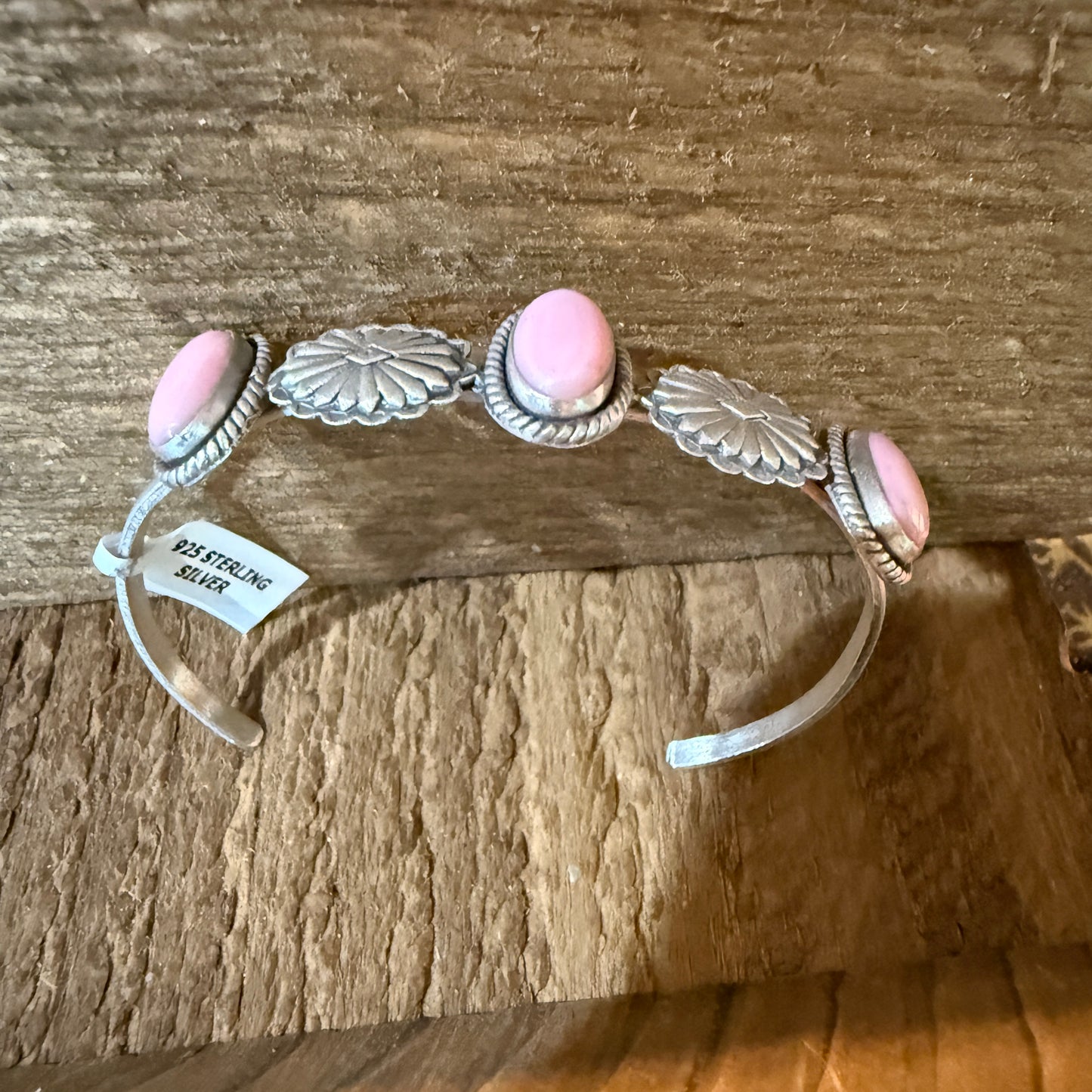 Pink Conch Gemstone Flex Stackable Bangle in Sterling Silver