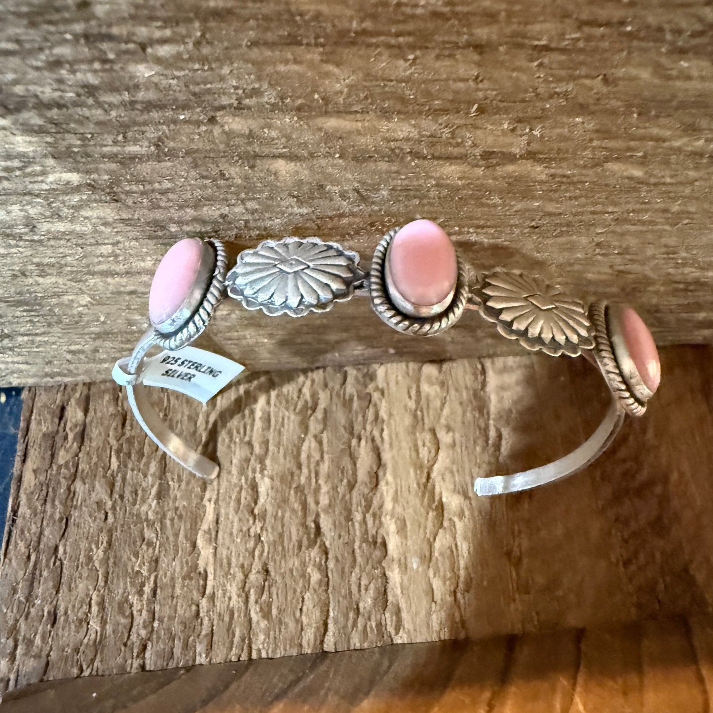Pink Conch Gemstone Flex Stackable Bangle in Sterling Silver