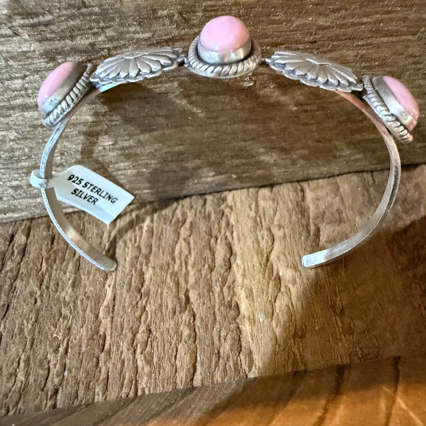 Pink Conch Gemstone Flex Stackable Bangle in Sterling Silver