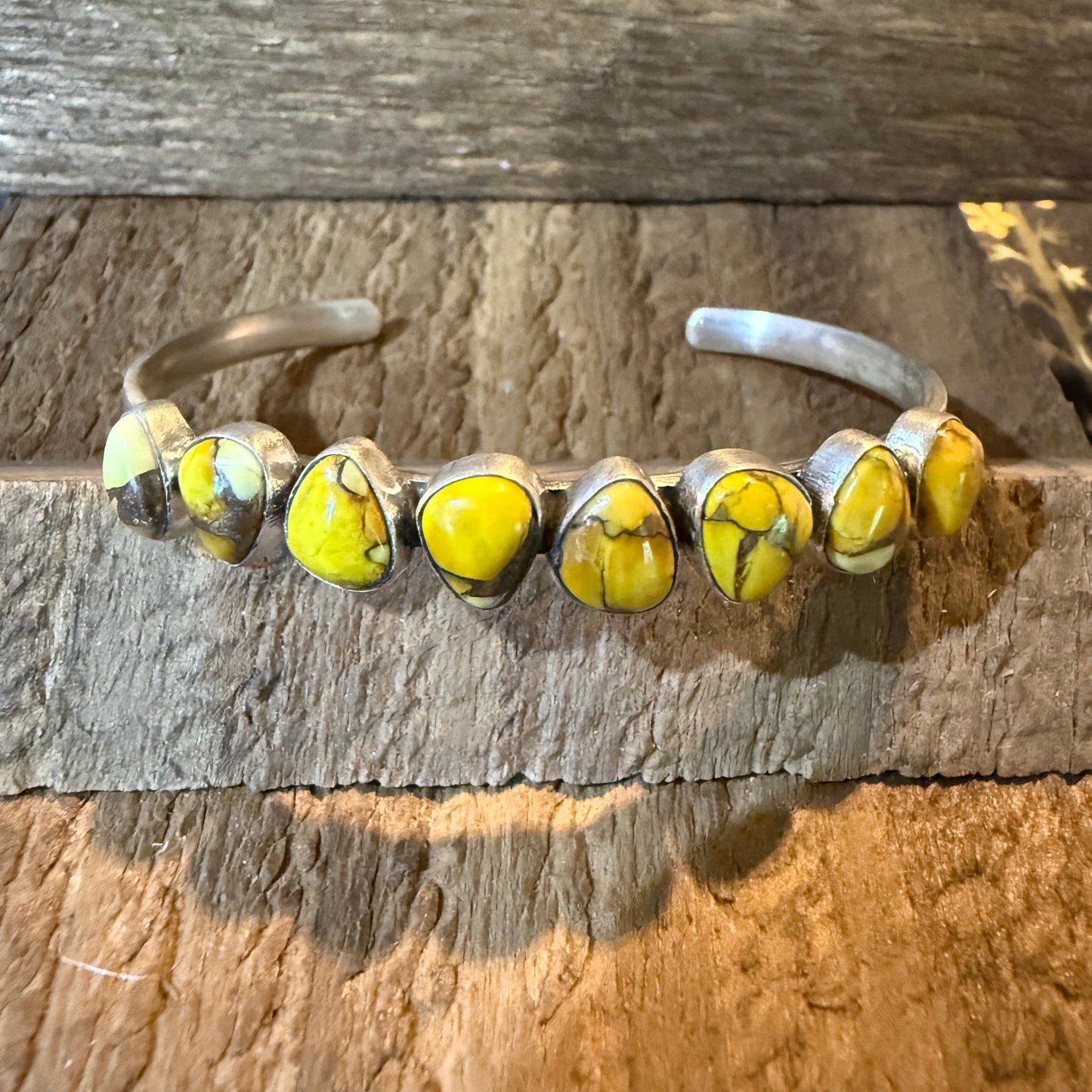 Yellow Golden Dahlia Gemstone Flex Stacker Bangle Bracelet Sterling Silver