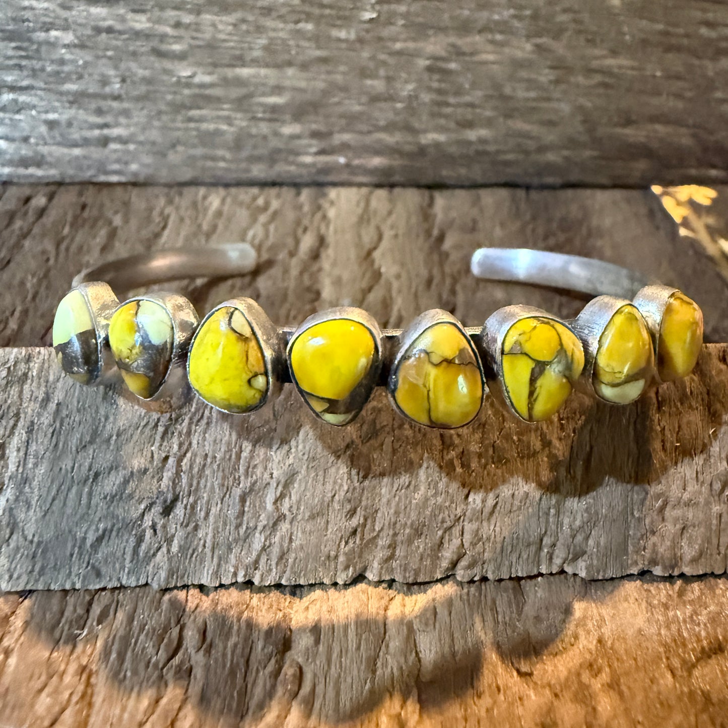 Yellow Golden Dahlia Gemstone Flex Stacker Bangle Bracelet Sterling Silver