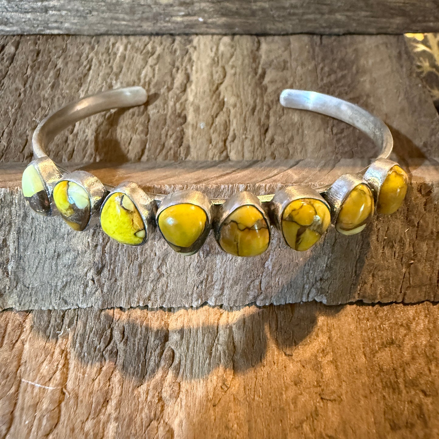 Yellow Golden Dahlia Gemstone Flex Stacker Bangle Bracelet Sterling Silver