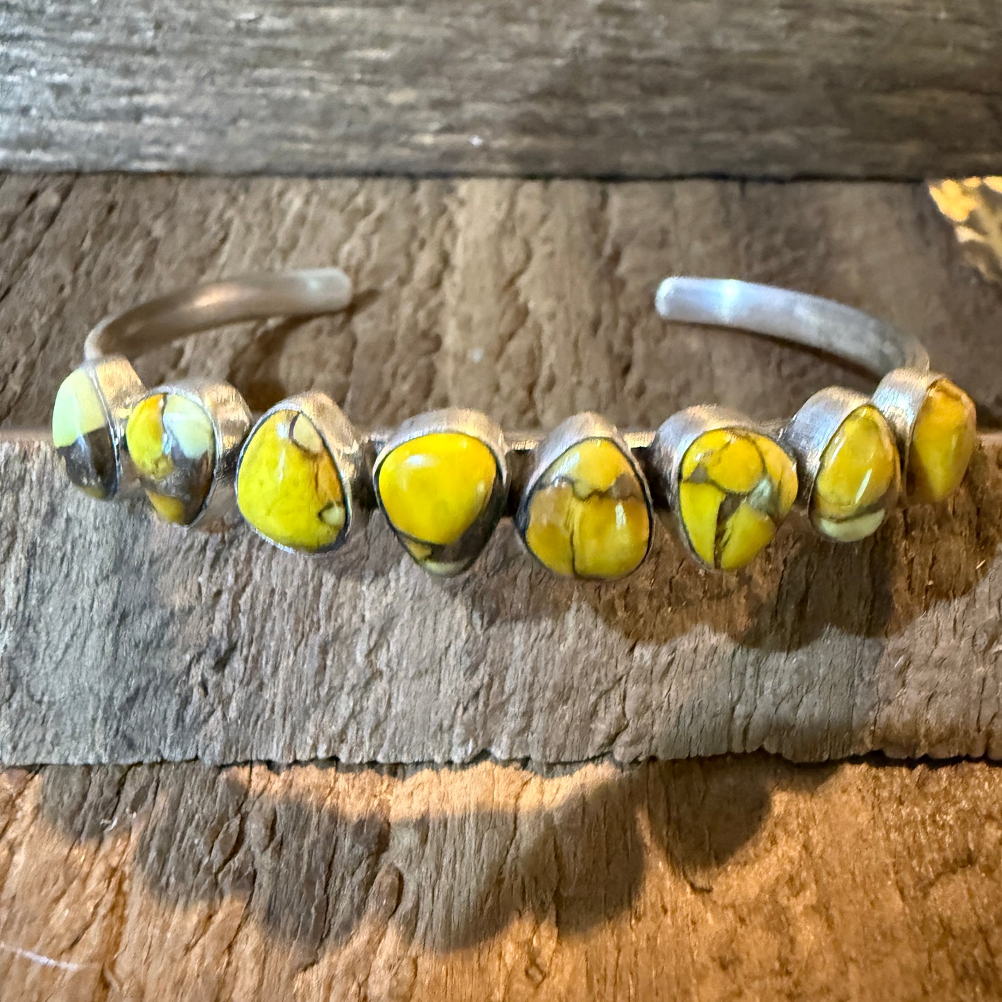 Yellow Golden Dahlia Gemstone Flex Stacker Bangle Bracelet Sterling Silver