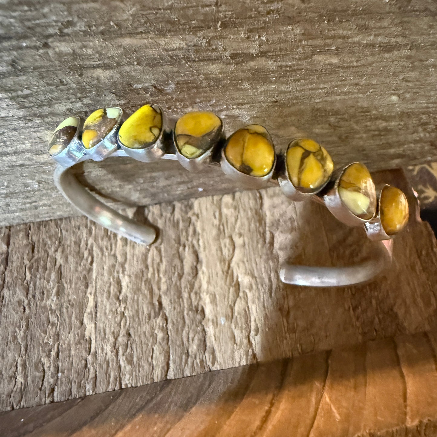 Yellow Golden Dahlia Gemstone Flex Stacker Bangle Bracelet Sterling Silver