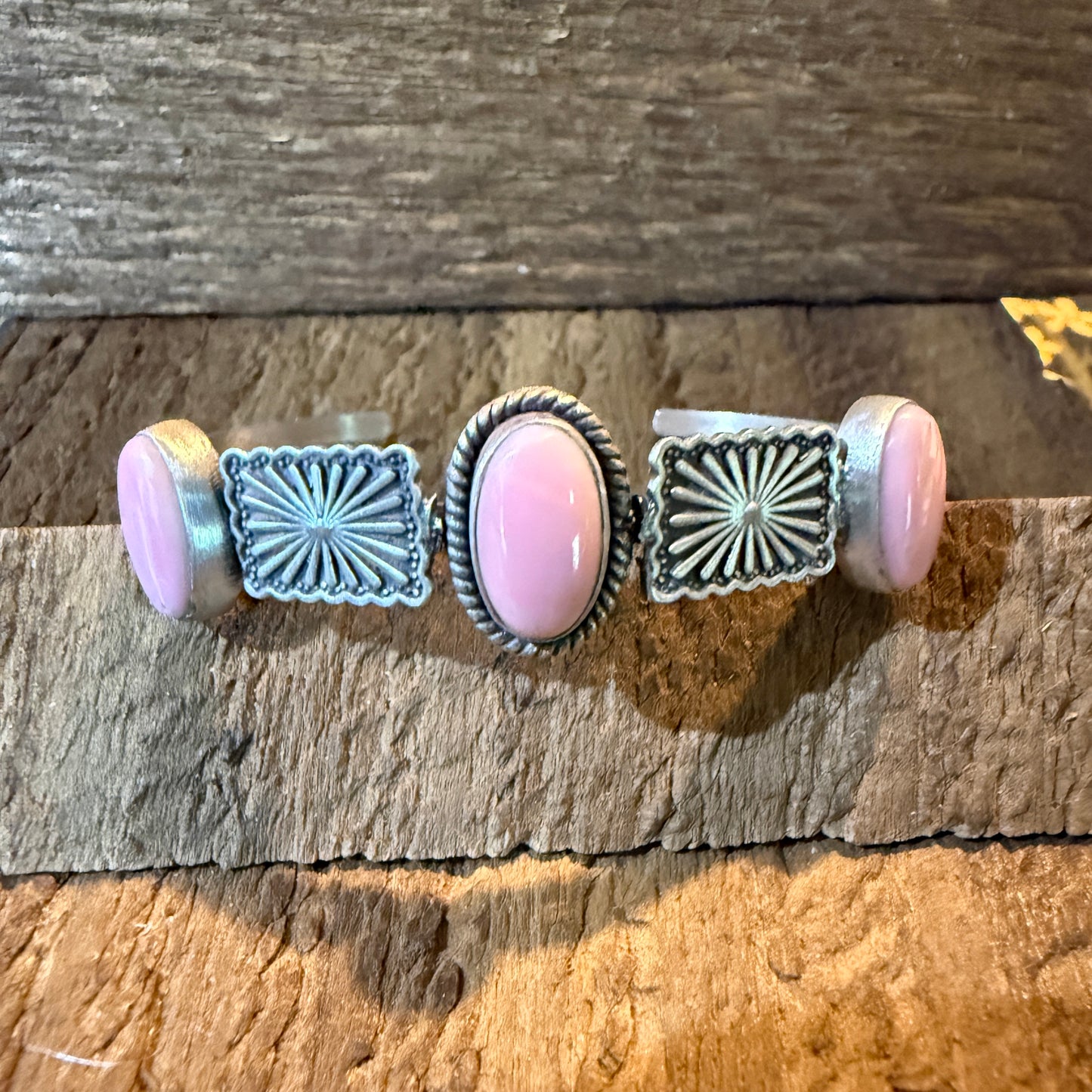 Pink Conch Gemstone Flex Stacker Bangle Bracelet In Sterling Silver
