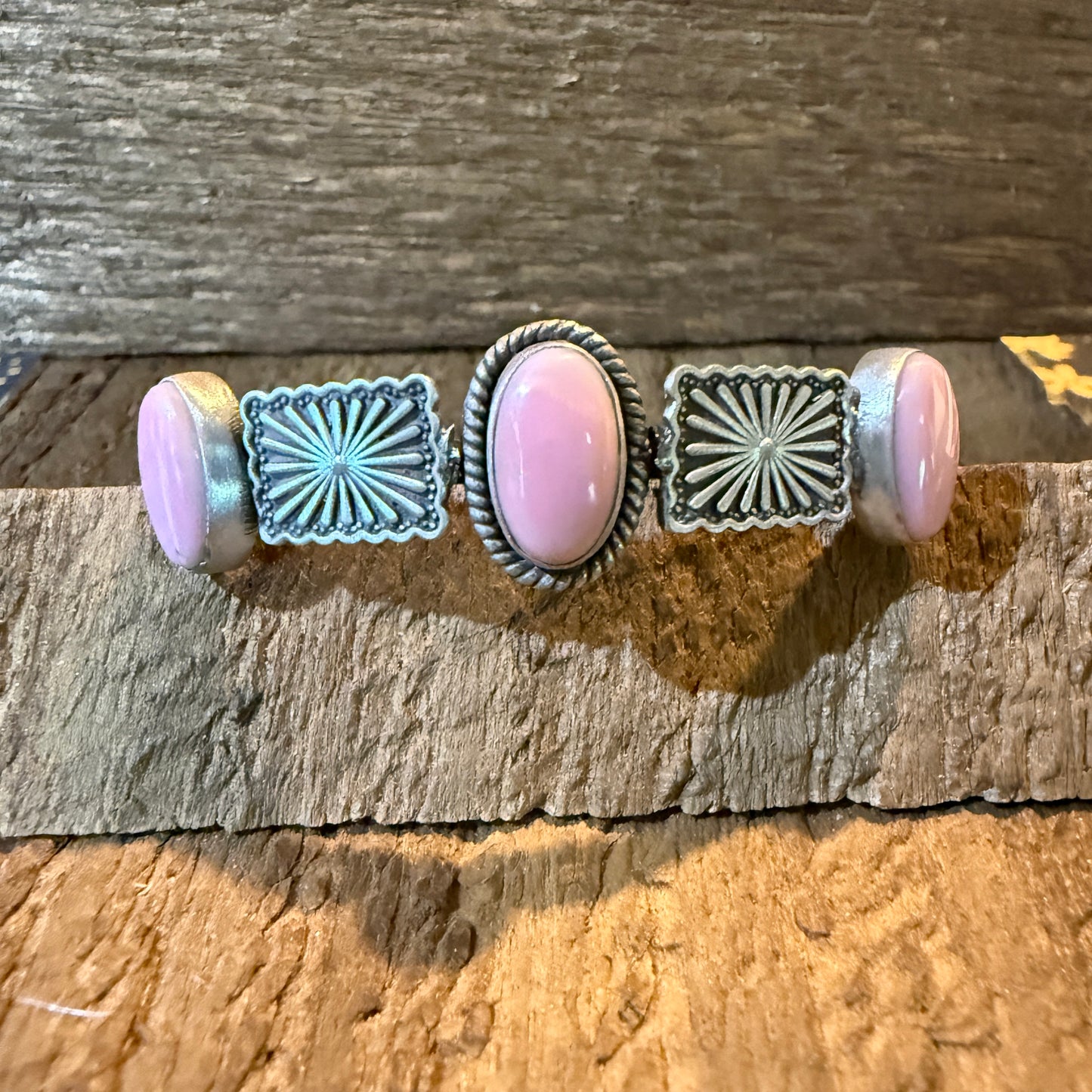Pink Conch Gemstone Flex Stacker Bangle Bracelet In Sterling Silver