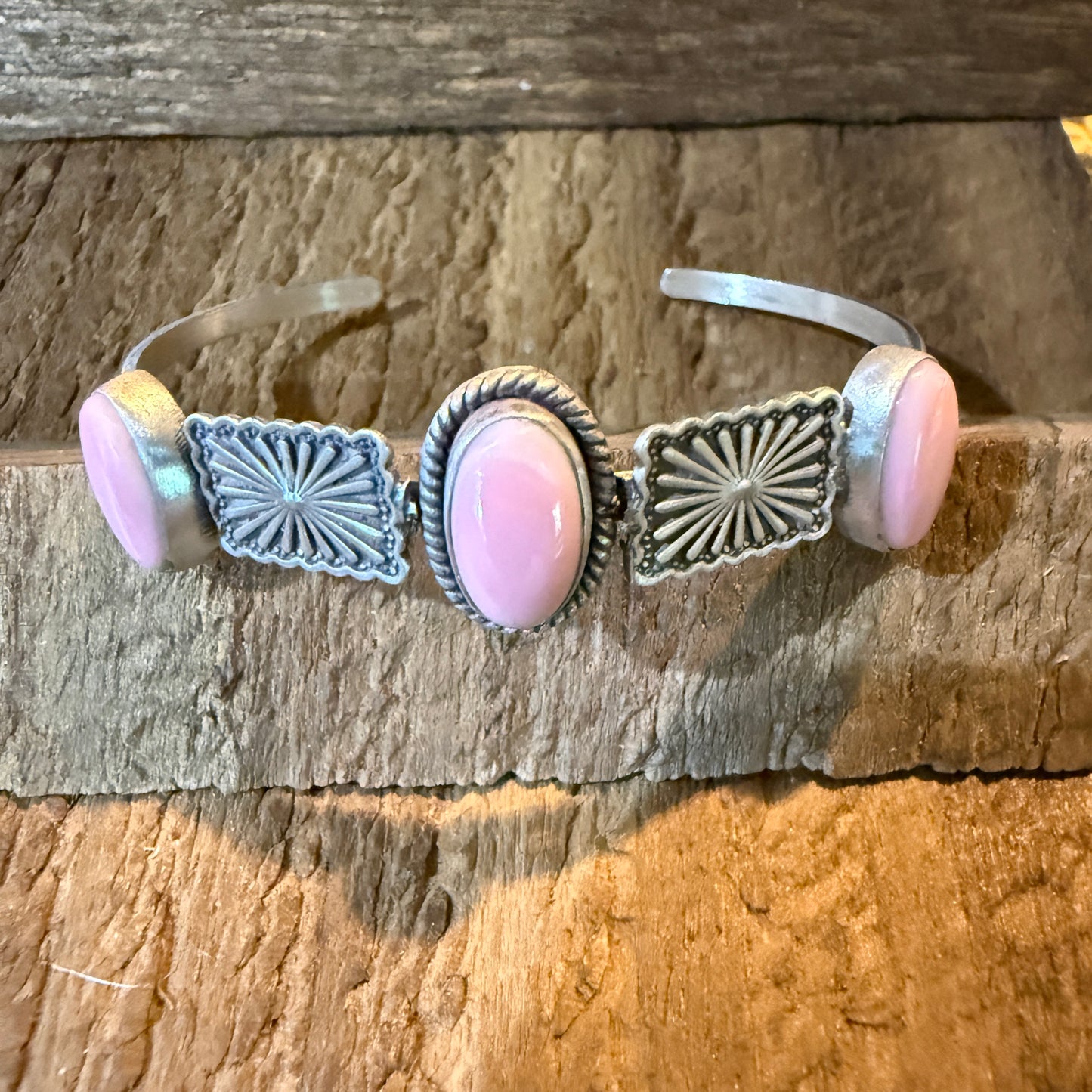 Pink Conch Gemstone Flex Stacker Bangle Bracelet In Sterling Silver