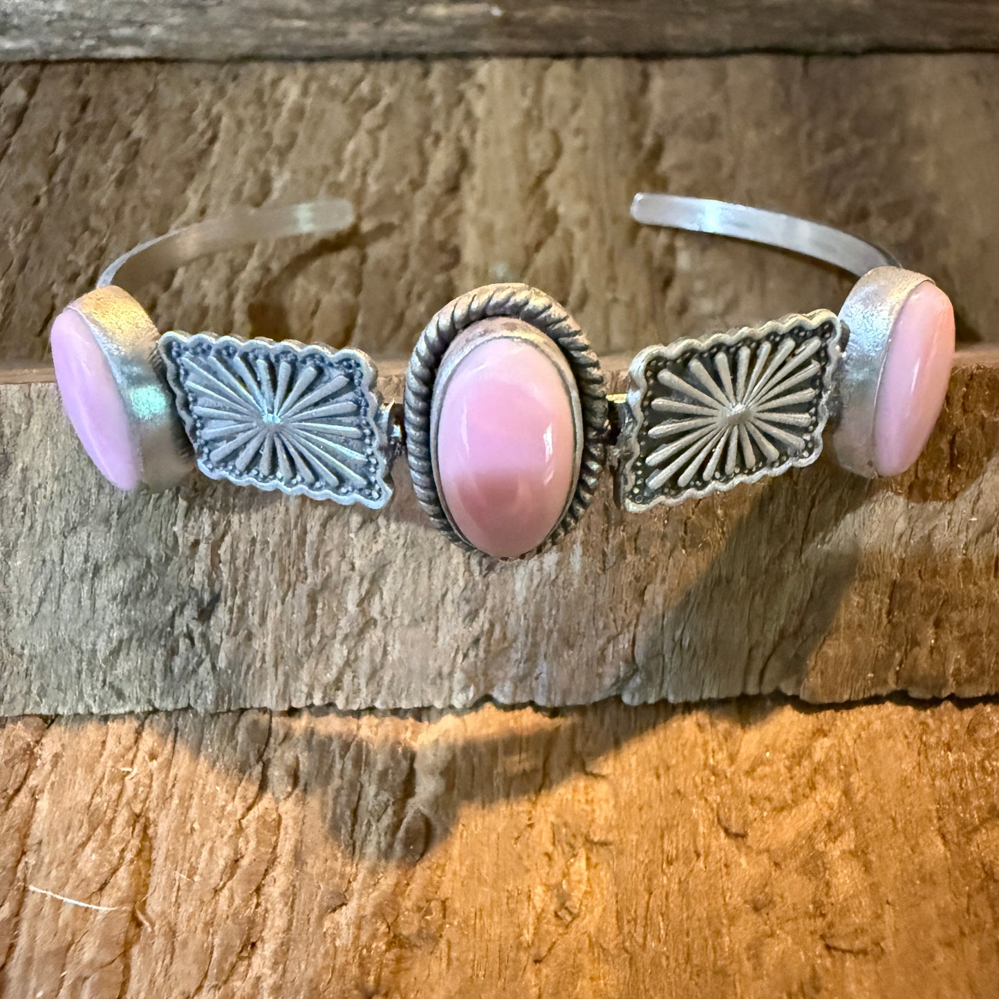Pink Conch Gemstone Flex Stacker Bangle Bracelet In Sterling Silver