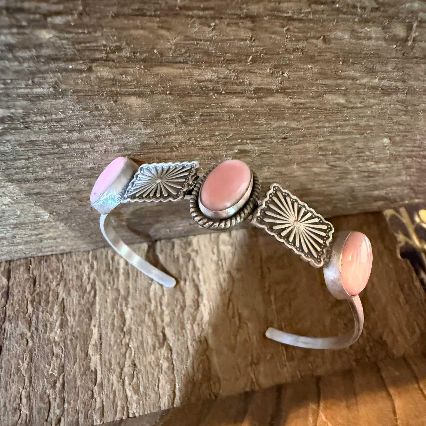 Pink Conch Gemstone Flex Stacker Bangle Bracelet In Sterling Silver
