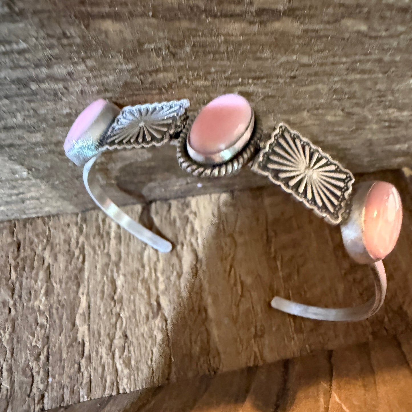Pink Conch Gemstone Flex Stacker Bangle Bracelet In Sterling Silver