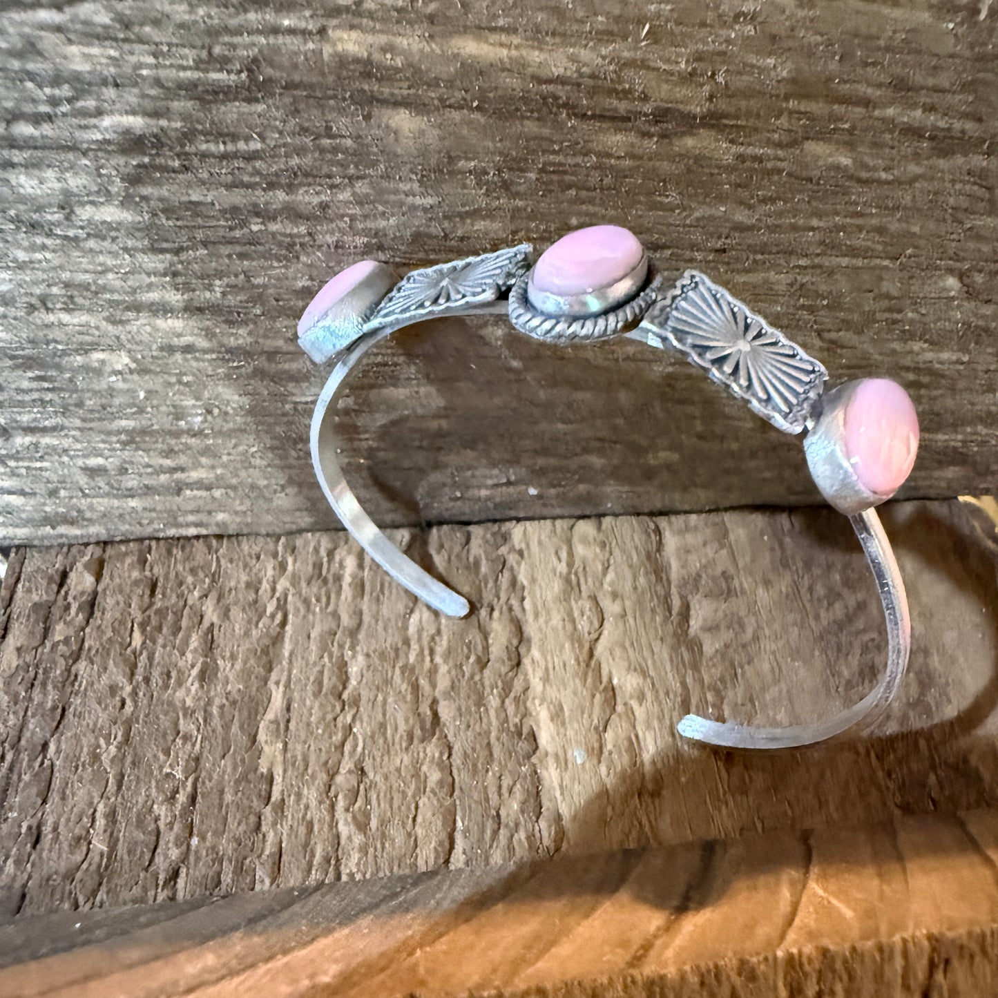 Pink Conch Gemstone Flex Stacker Bangle Bracelet In Sterling Silver