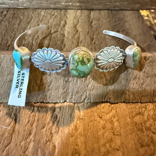 Sonoran Mountain Turquoise Gemstone Flex Stacker Bangle Sterling Silver Wild West Boho