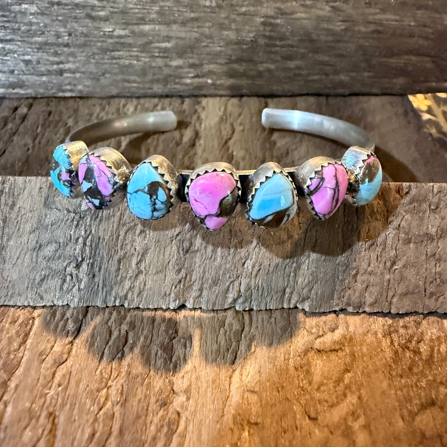 Cotton Candy Turquoise Dahlia Flex Stackable Bracelet Sterling Silver