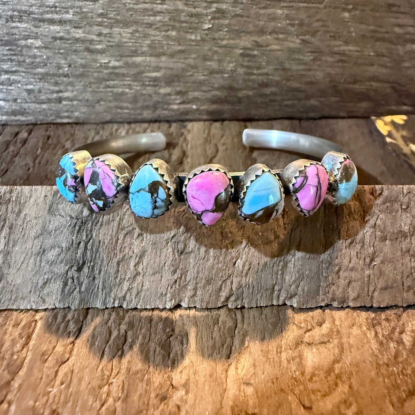 Cotton Candy Turquoise Dahlia Flex Stackable Bracelet Sterling Silver