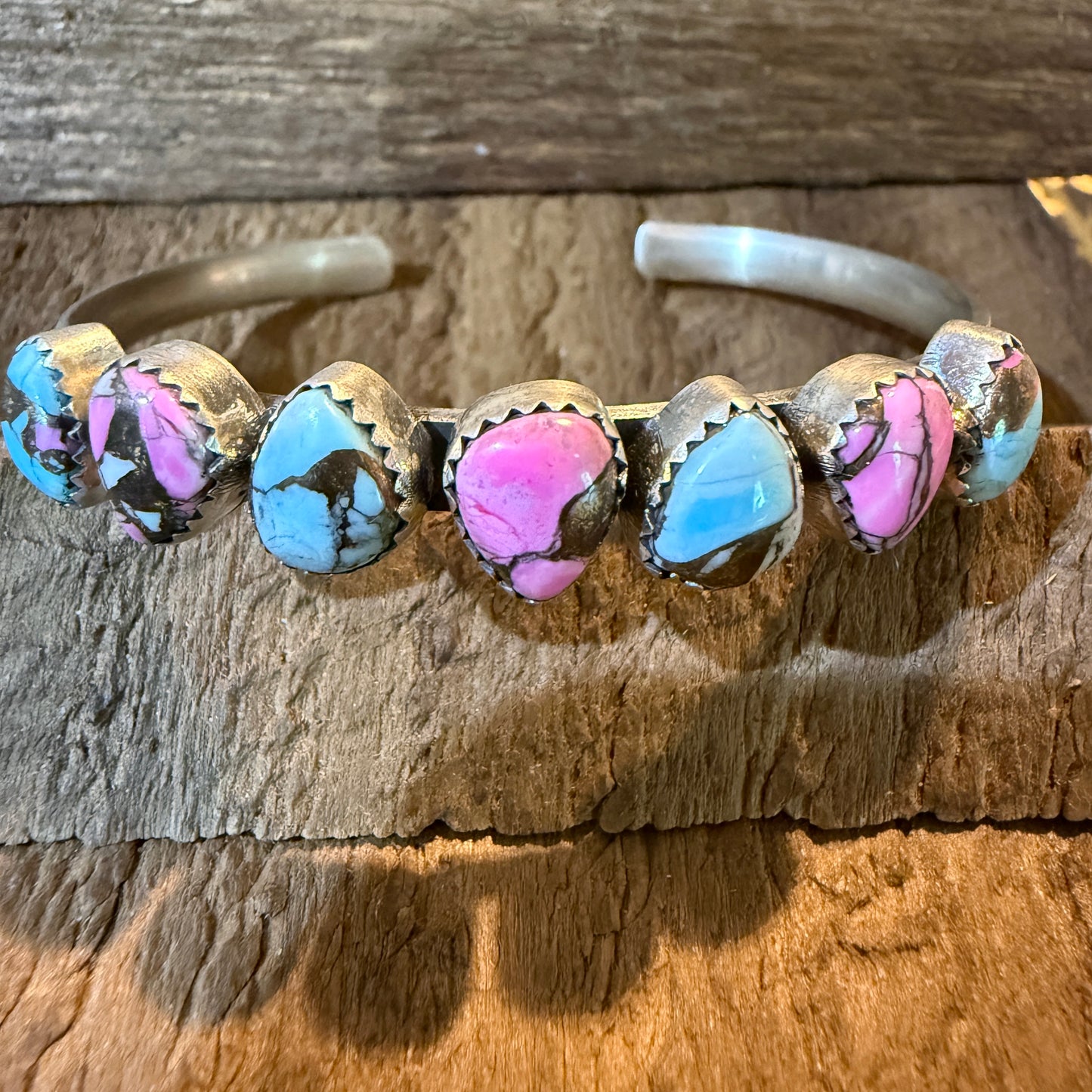 Cotton Candy Turquoise Dahlia Flex Stackable Bracelet Sterling Silver