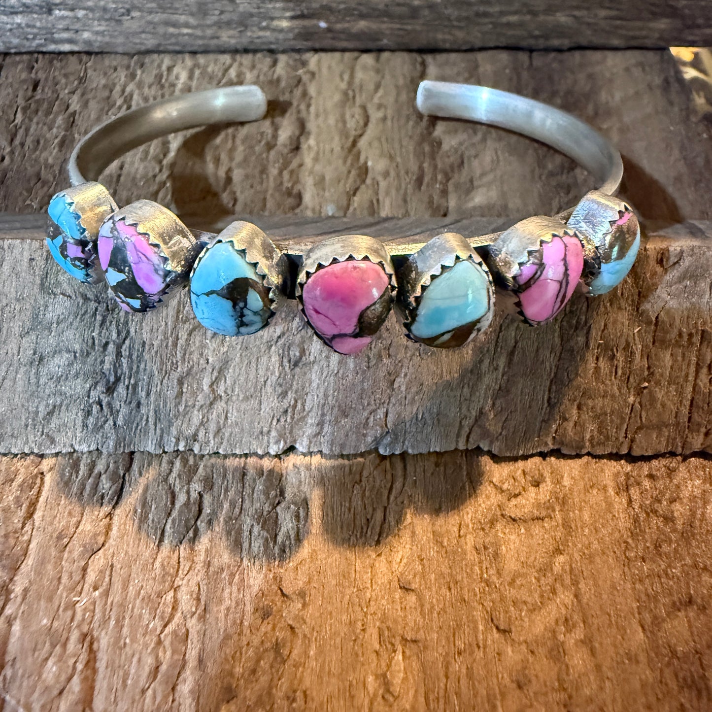Cotton Candy Turquoise Dahlia Flex Stackable Bracelet Sterling Silver