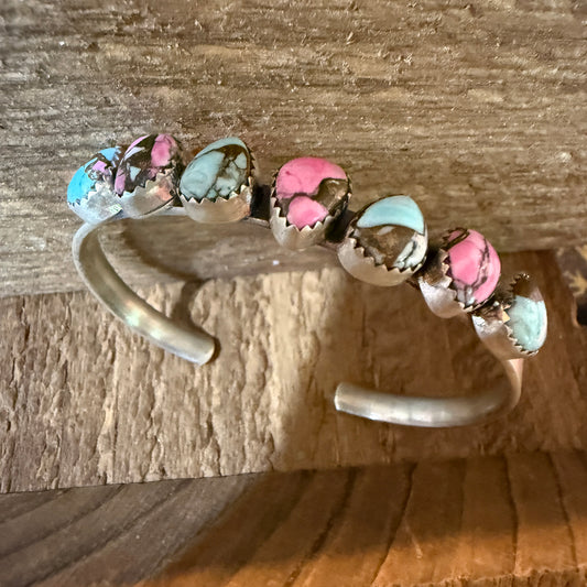 Cotton Candy Turquoise Dahlia Flex Stackable Bracelet Sterling Silver