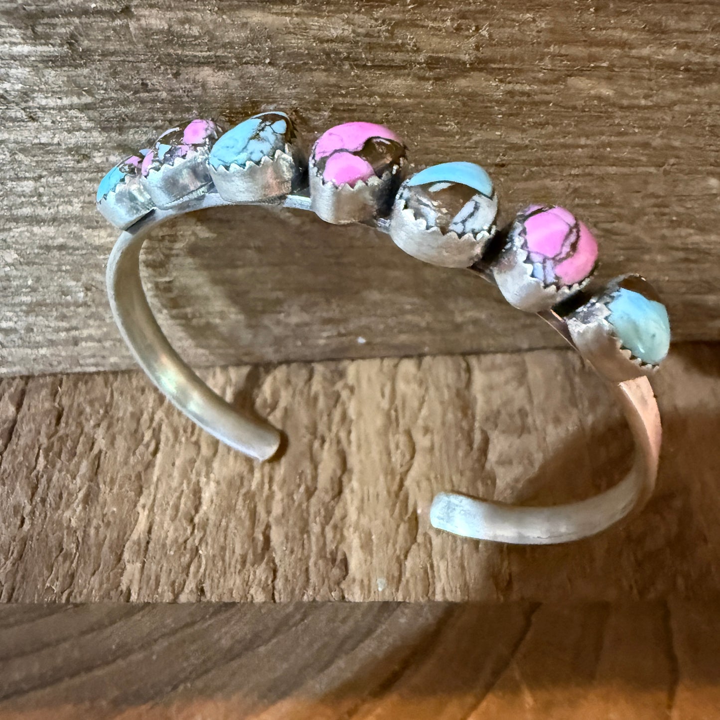 Cotton Candy Turquoise Dahlia Flex Stackable Bracelet Sterling Silver