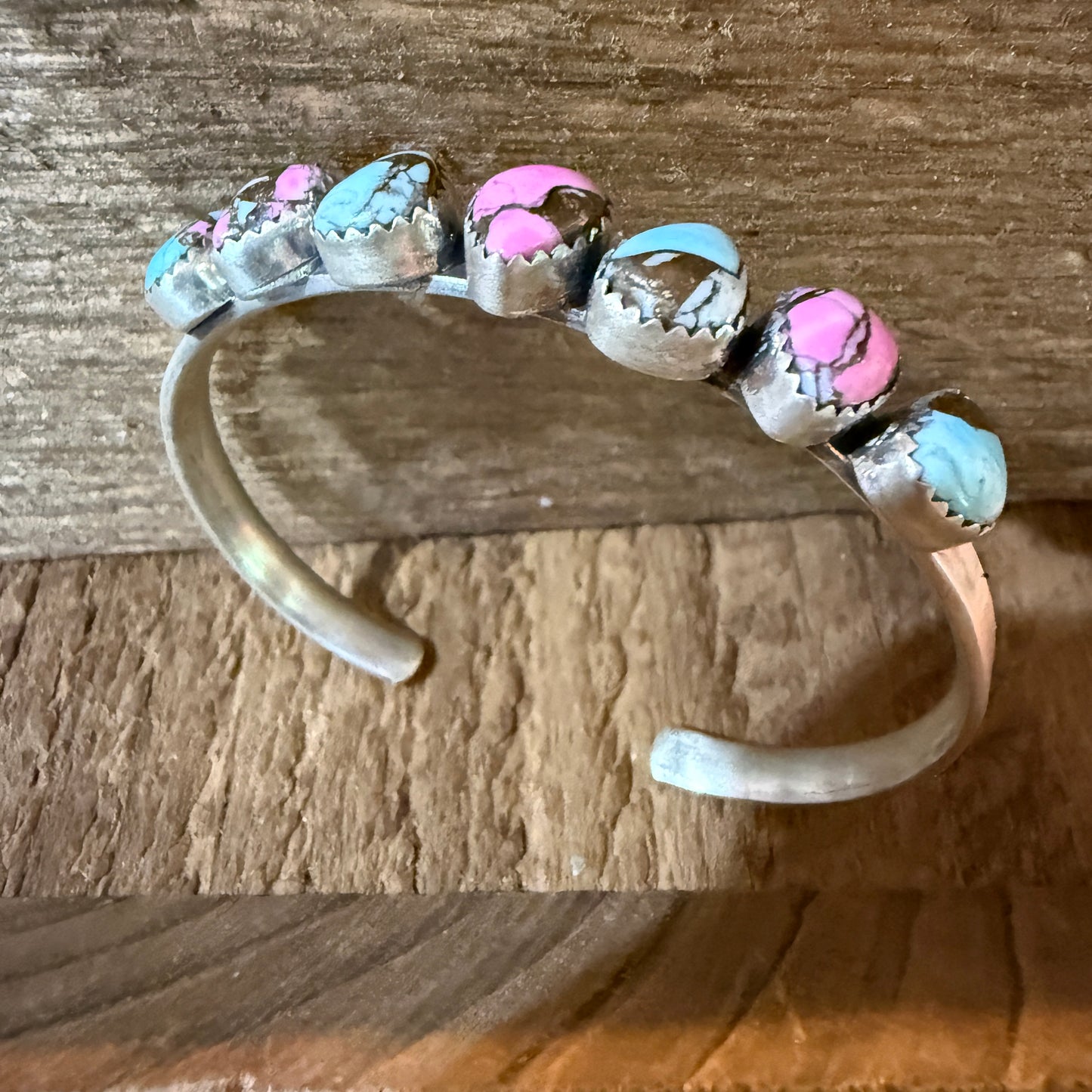 Cotton Candy Turquoise Dahlia Flex Stackable Bracelet Sterling Silver