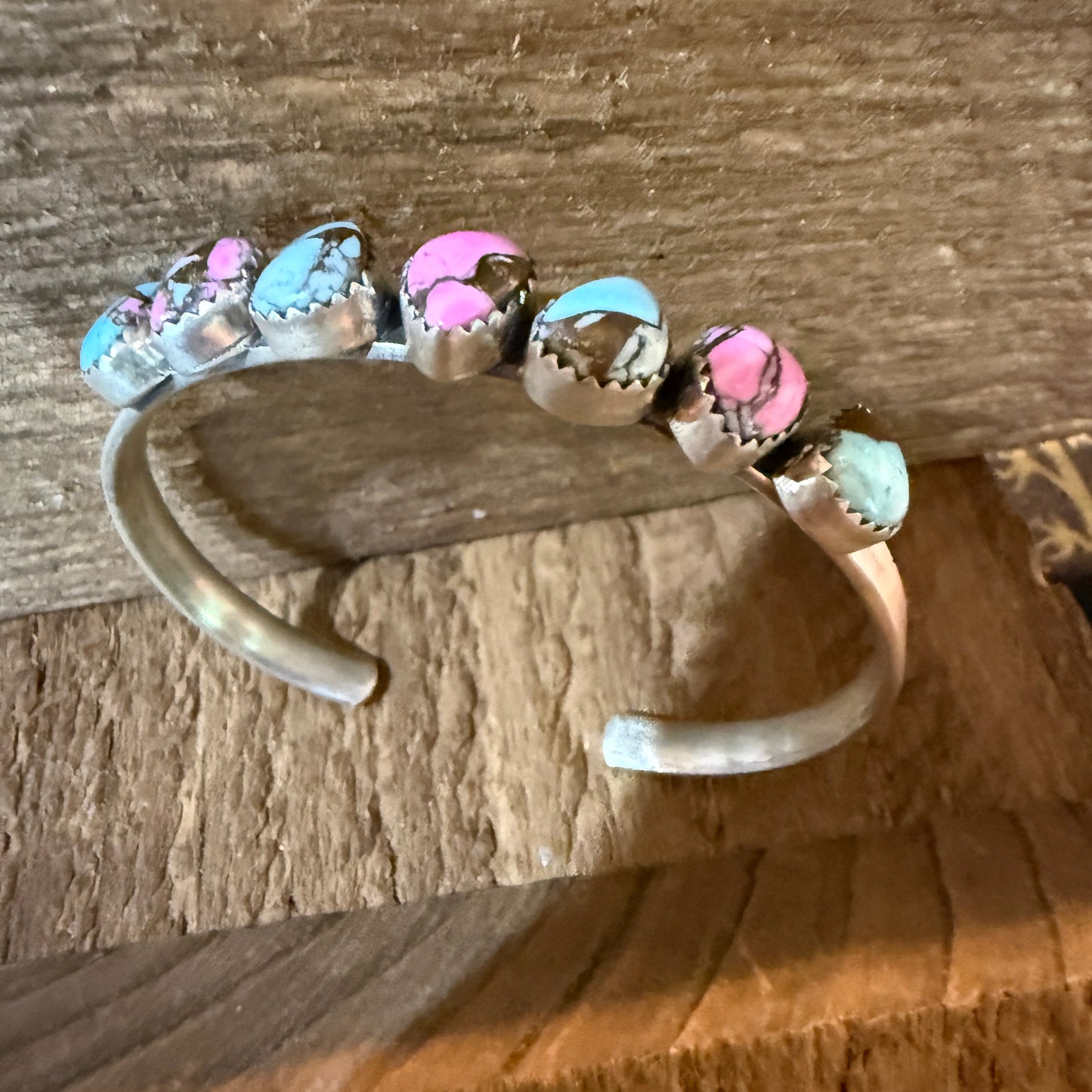 Cotton Candy Turquoise Dahlia Flex Stackable Bracelet Sterling Silver