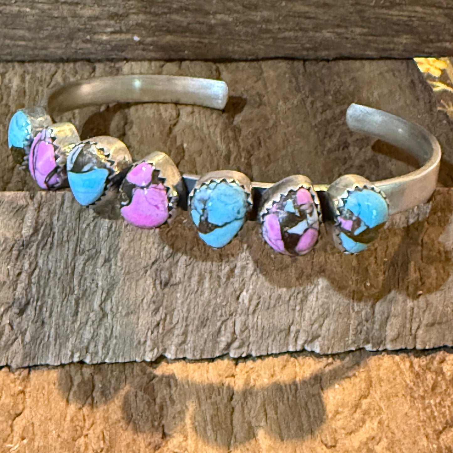 Cotton Candy Turquoise Dahlia Flex Stackable Bracelet Sterling Silver