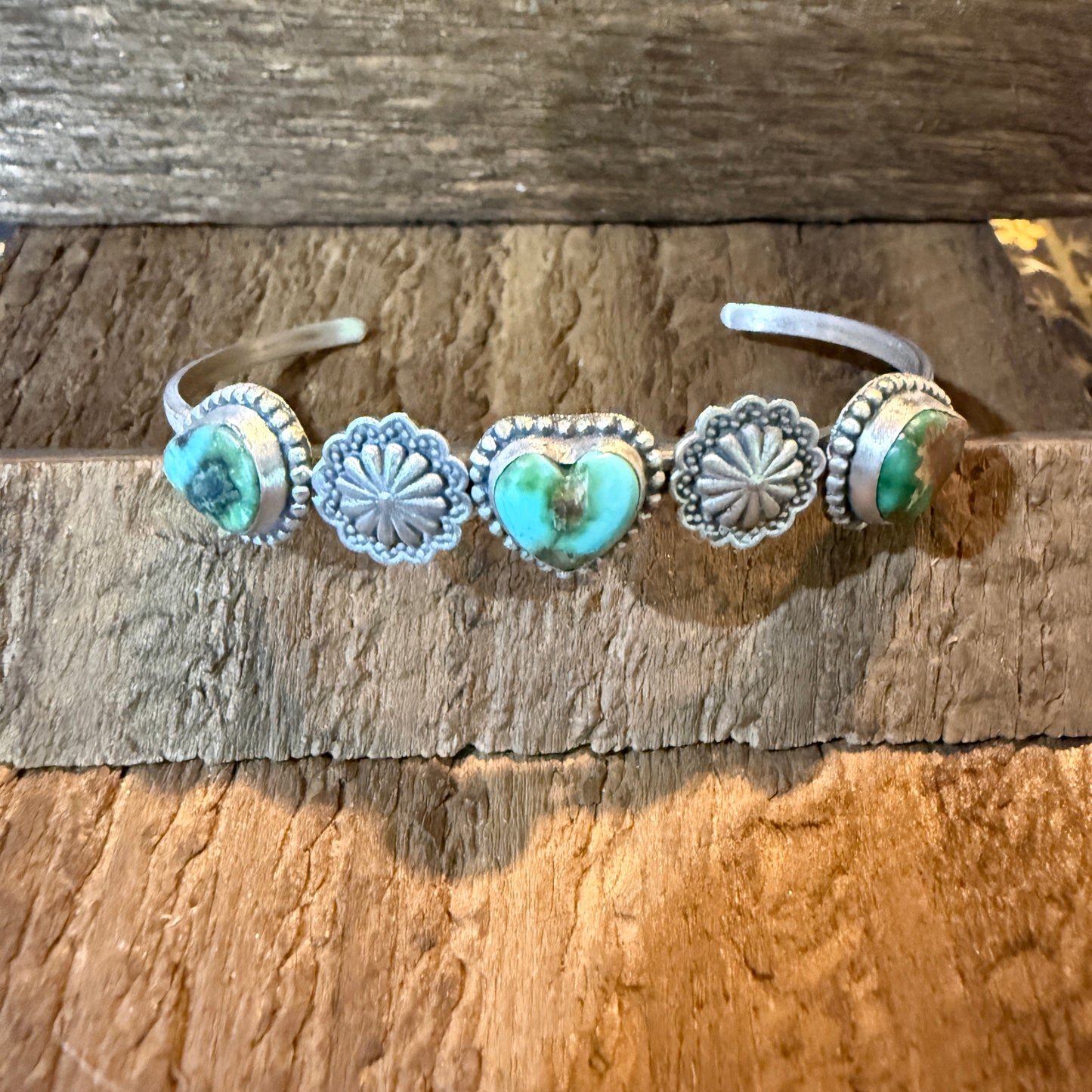 Sonoran Mountain Turquoise Heart Gemstone Flex Stacker Bangle Sterling Silver