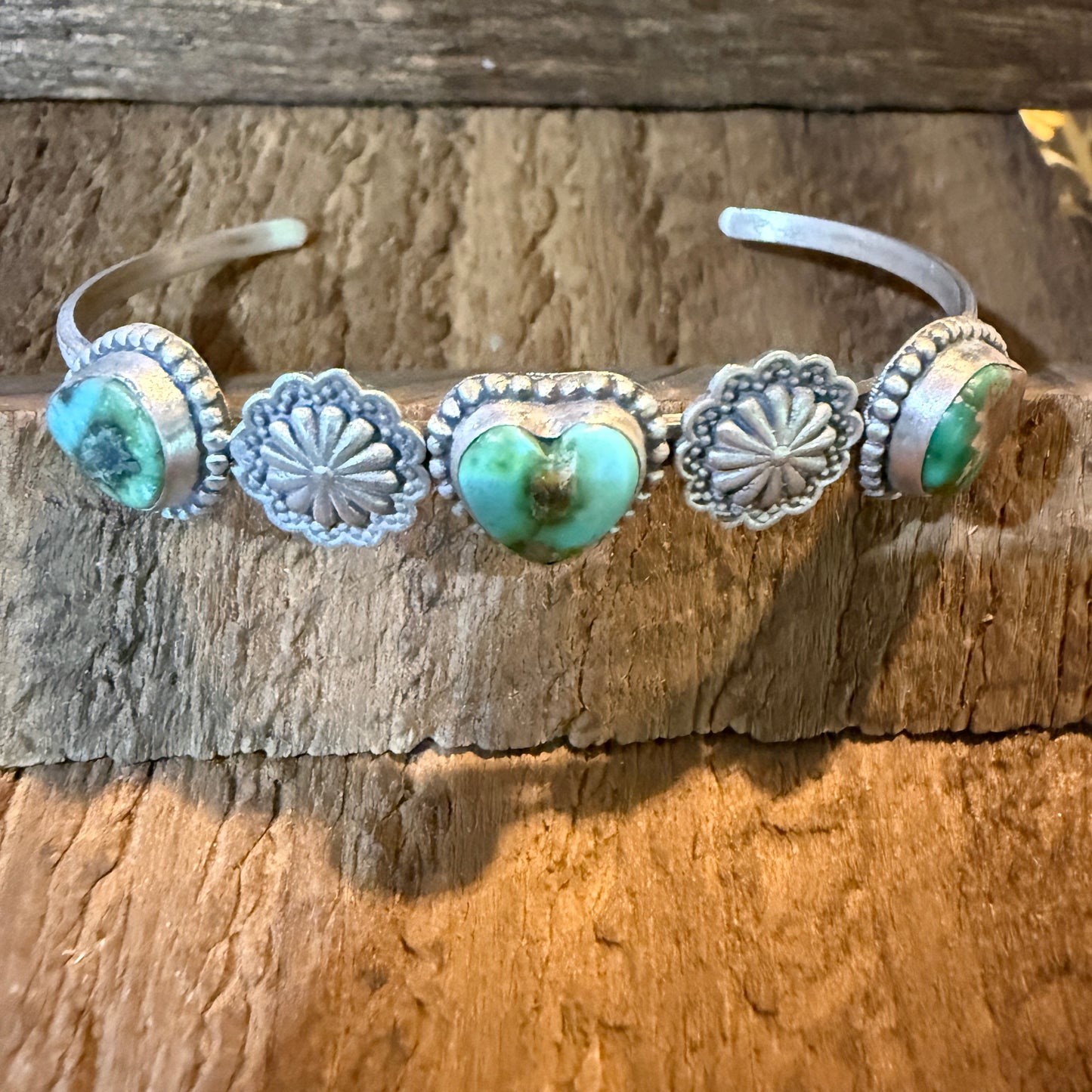 Sonoran Mountain Turquoise Heart Gemstone Flex Stacker Bangle Sterling Silver