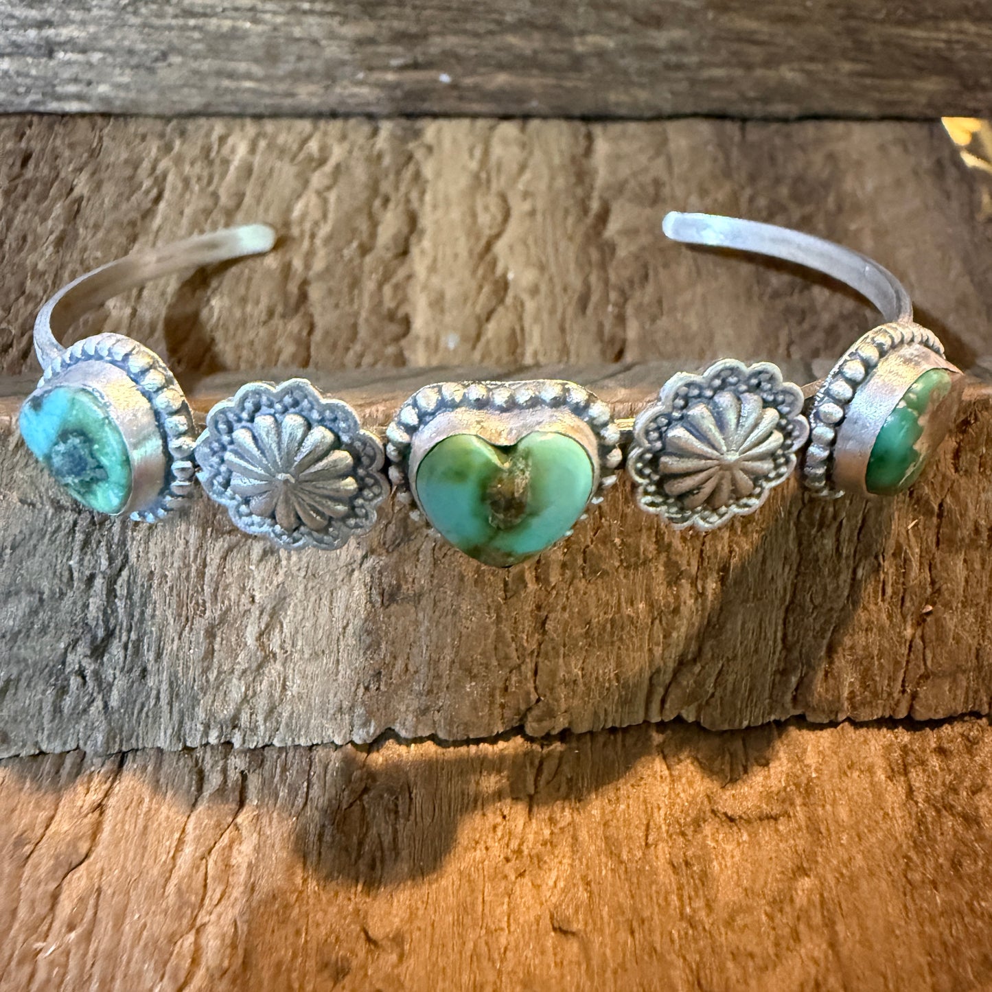 Sonoran Mountain Turquoise Heart Gemstone Flex Stacker Bangle Sterling Silver