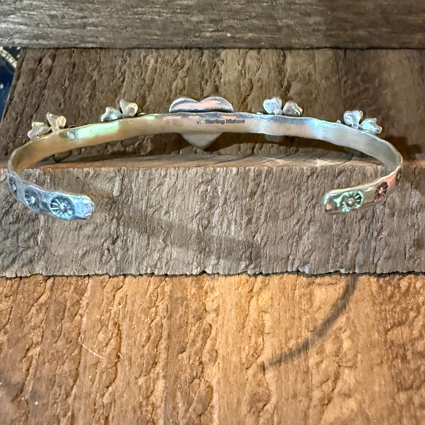 Red Rose Dahlia And Kingman Turquoise Flex Stacker Bracelet Sterling Silver