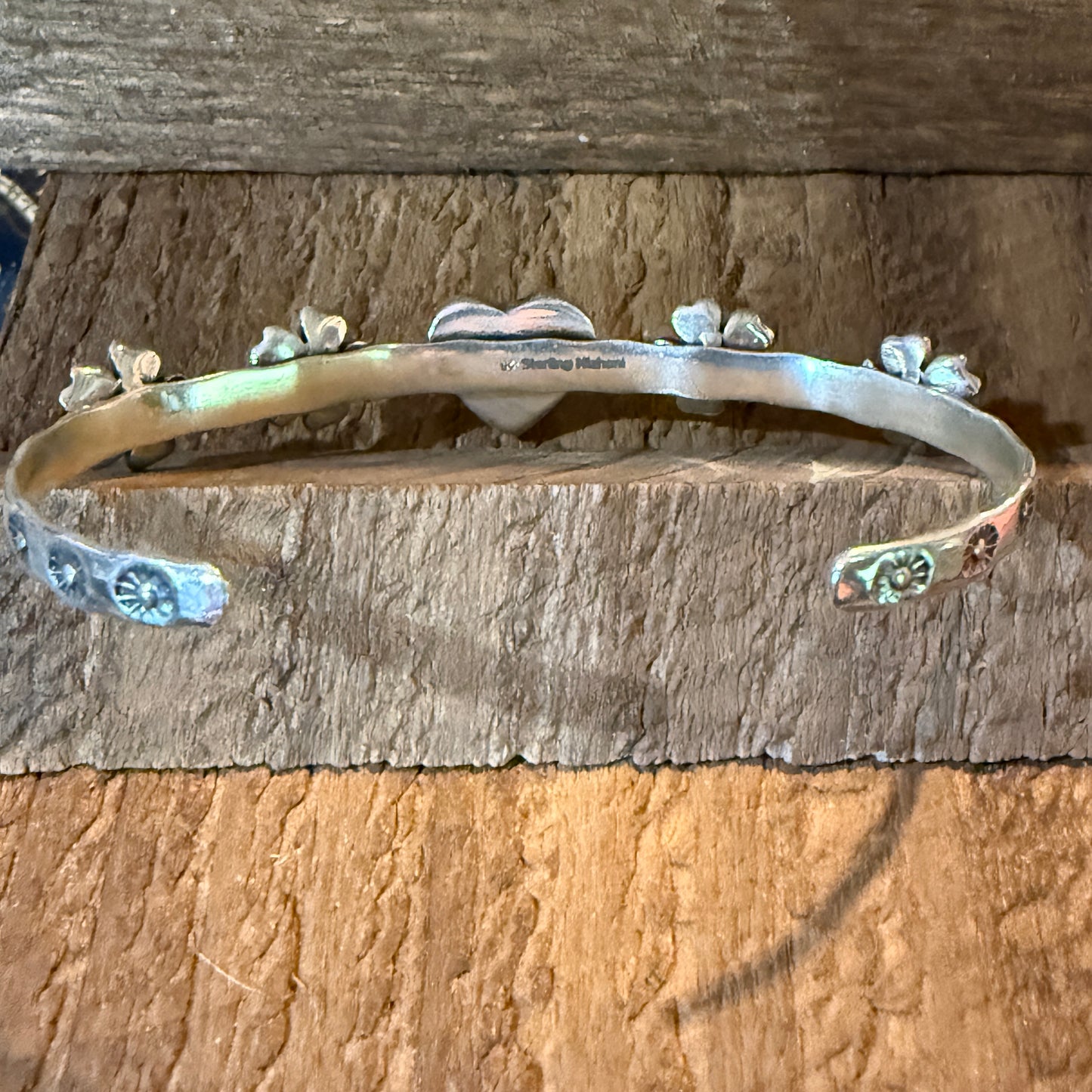 Red Rose Dahlia And Kingman Turquoise Flex Stacker Bracelet Sterling Silver