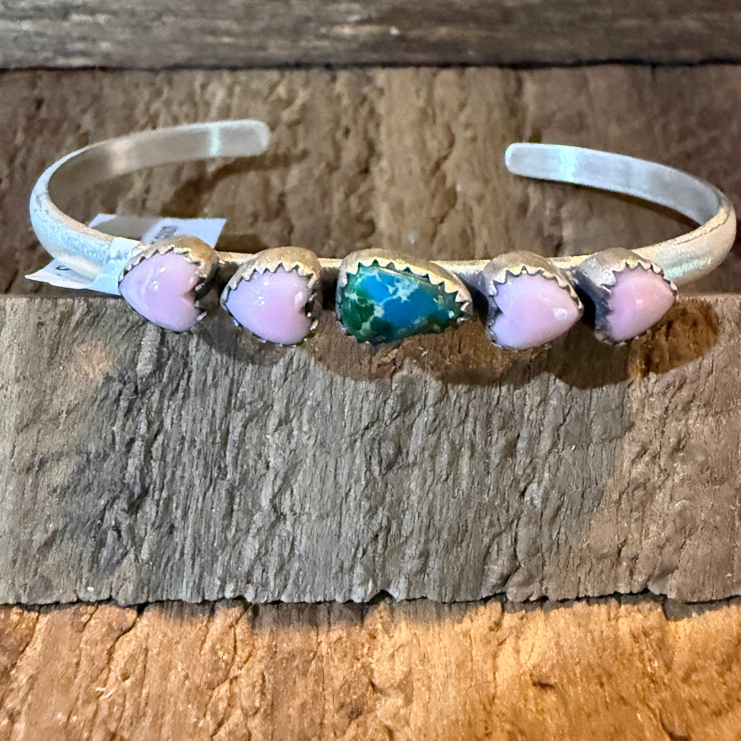 Sonoran Gold Turquoise And Pink Conch Heart Gemstone Bracelet Sterling Silver