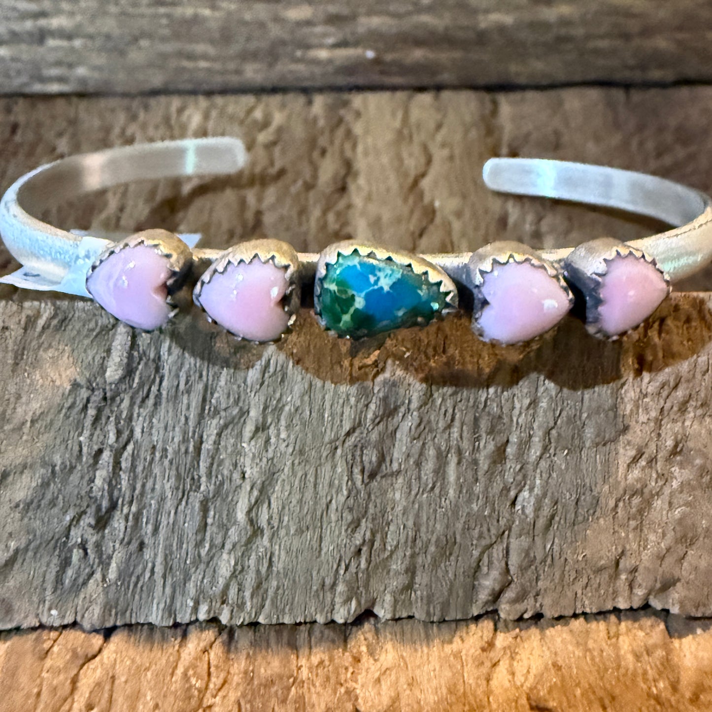 Sonoran Gold Turquoise And Pink Conch Heart Gemstone Bracelet Sterling Silver