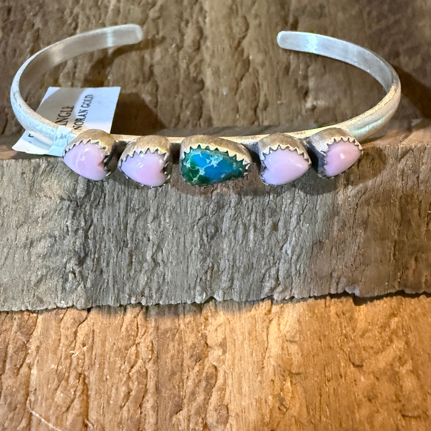 Sonoran Gold Turquoise And Pink Conch Heart Gemstone Bracelet Sterling Silver
