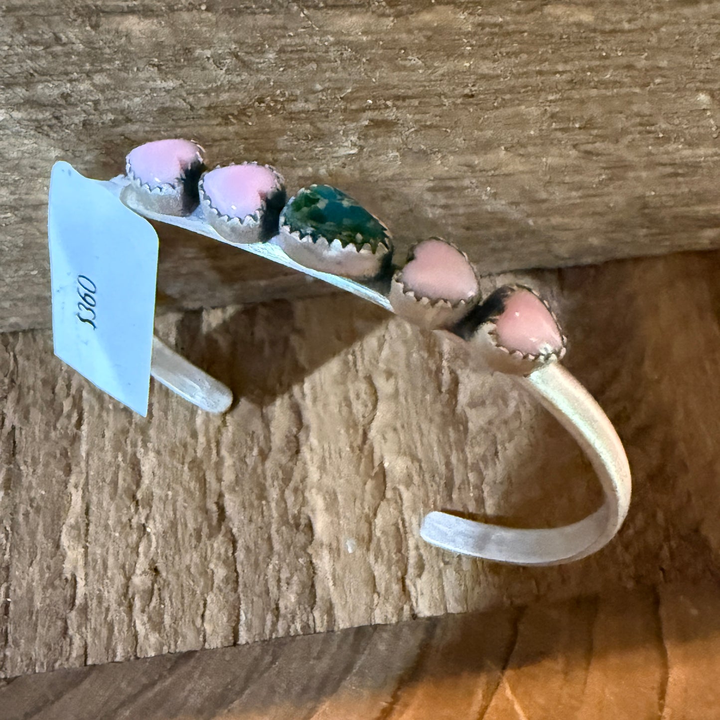 Sonoran Gold Turquoise And Pink Conch Heart Gemstone Bracelet Sterling Silver