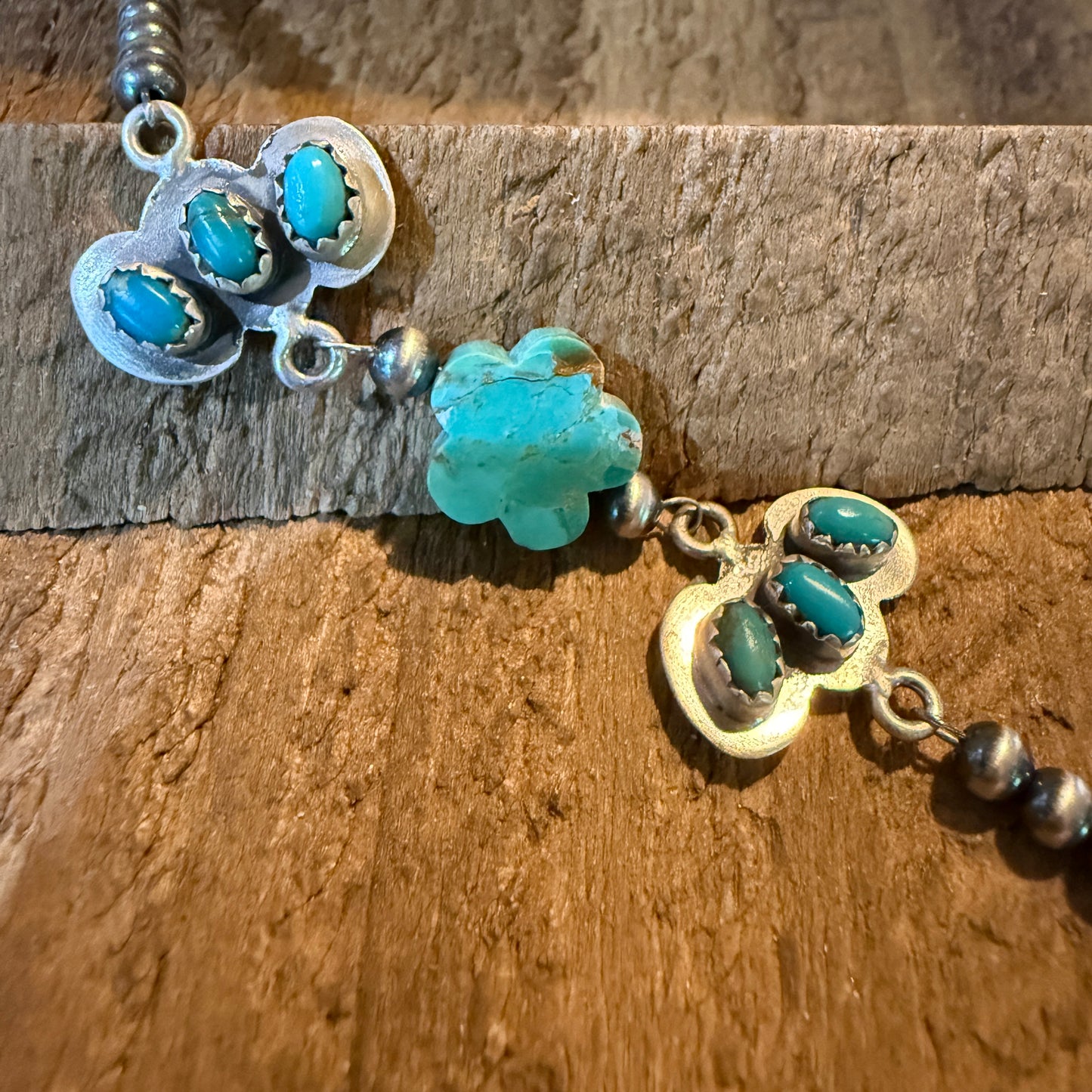 Kingman Turquoise Gemstone Bracelet With Sterling Silver Pearl Beads Size 6.5