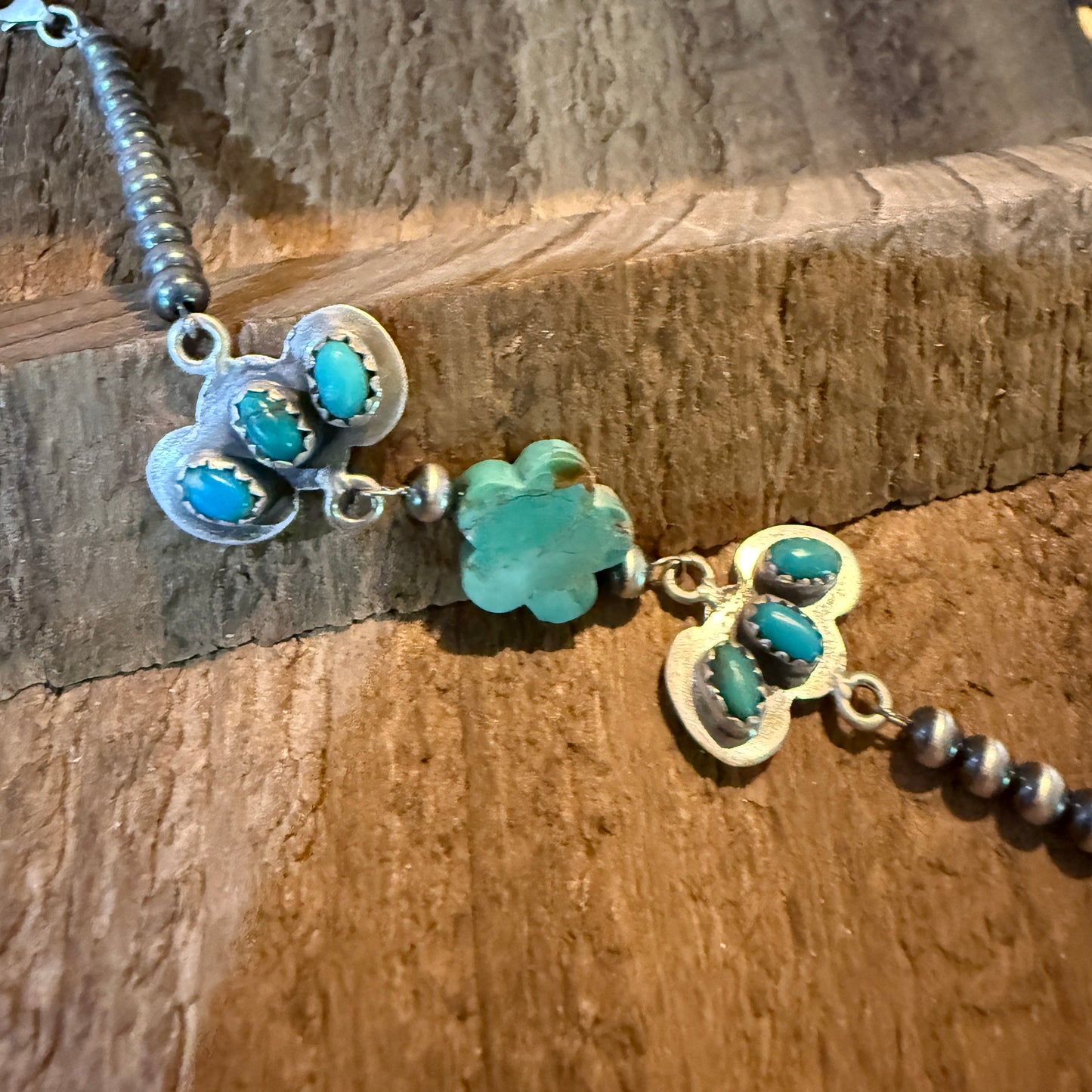 Kingman Turquoise Gemstone Bracelet With Sterling Silver Pearl Beads Size 6.5