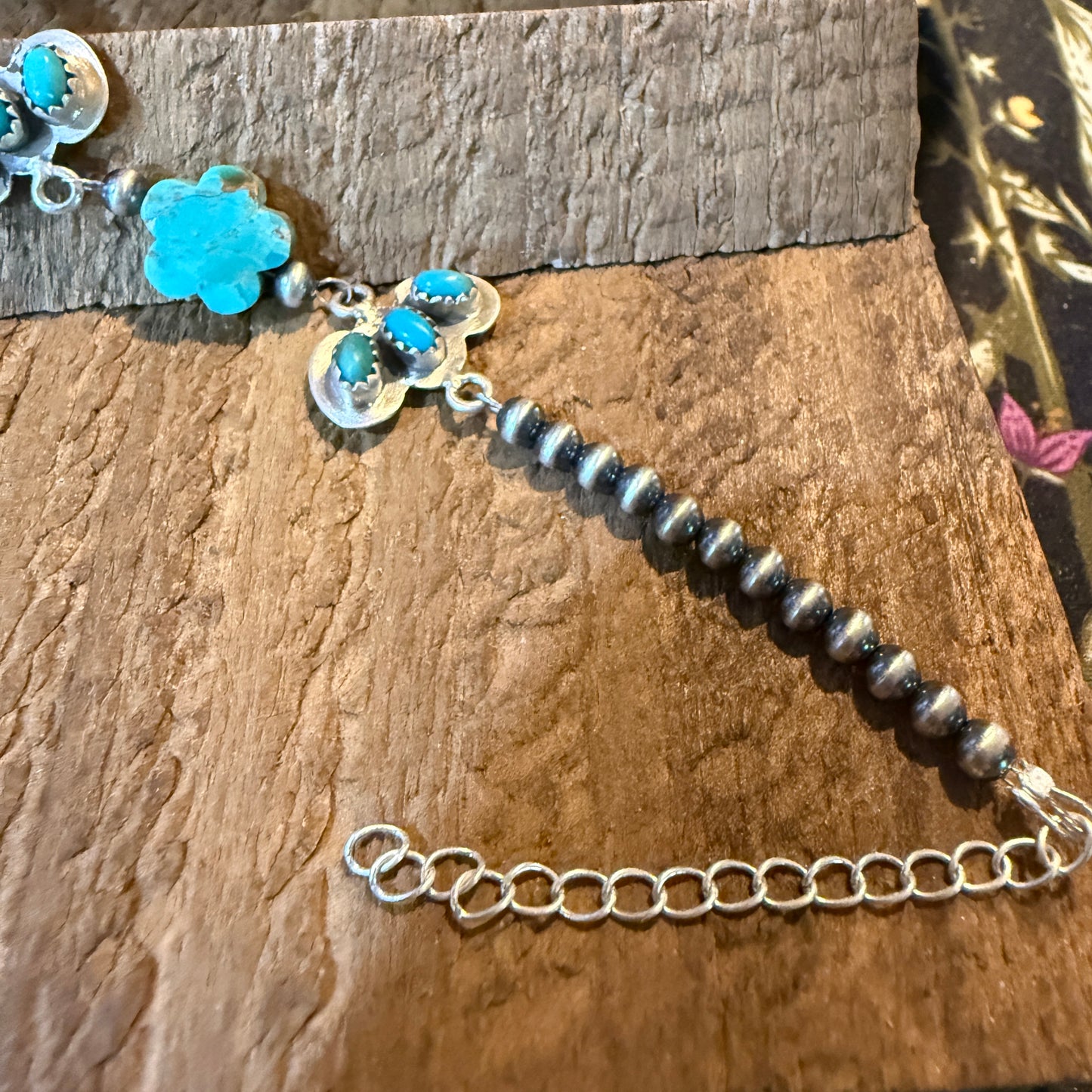 Kingman Turquoise Gemstone Bracelet With Sterling Silver Pearl Beads Size 6.5