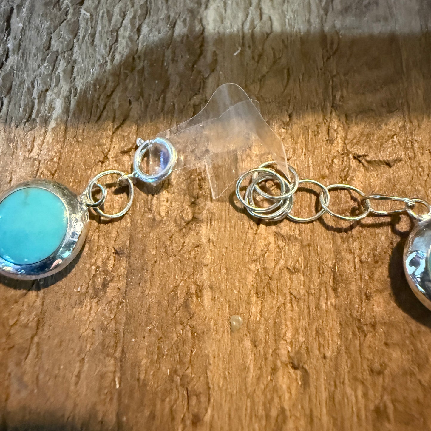 Kingman Turquoise And Mother Of Pearl Button Link Bracelet In Sterling Silver