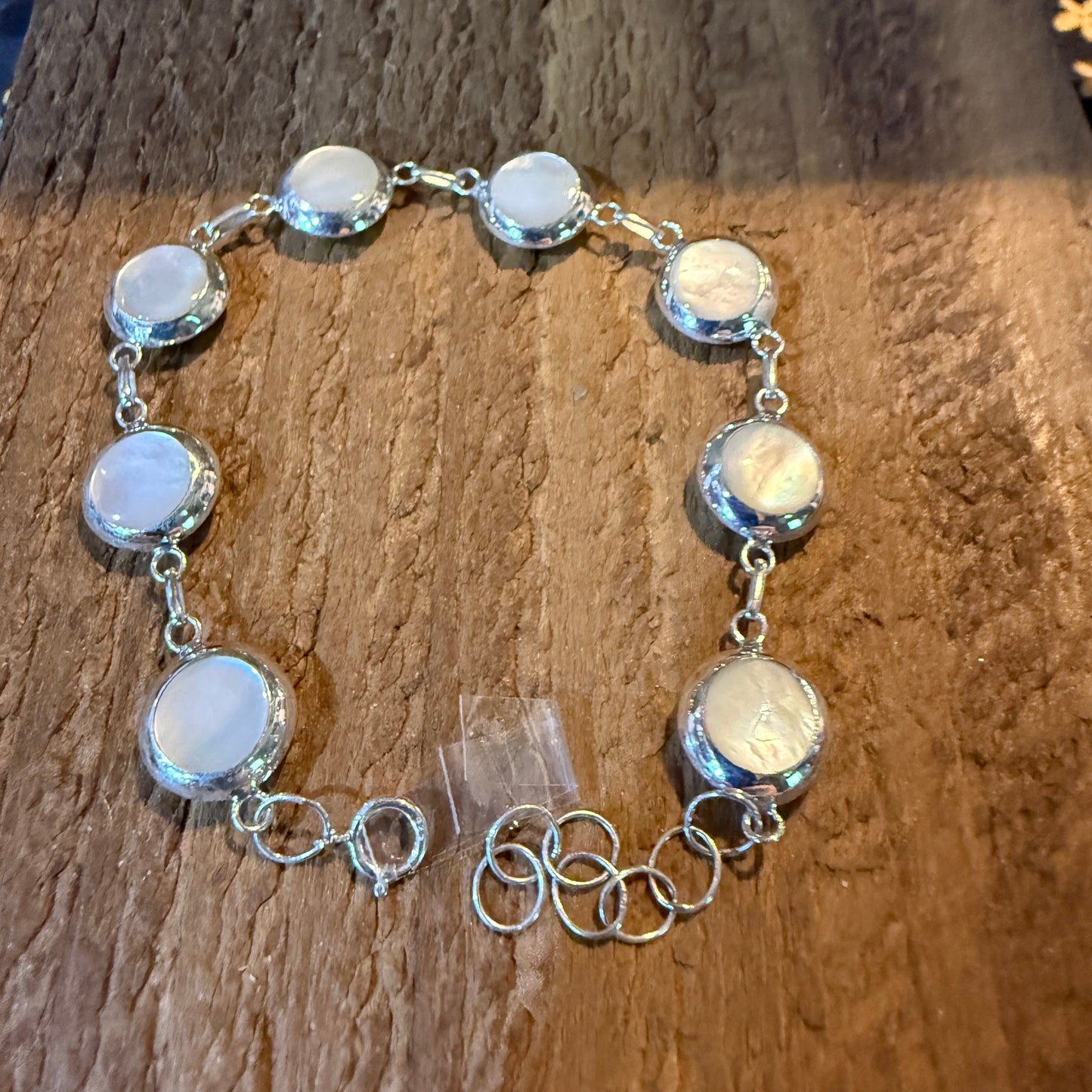 Kingman Turquoise And Mother Of Pearl Button Link Bracelet In Sterling Silver