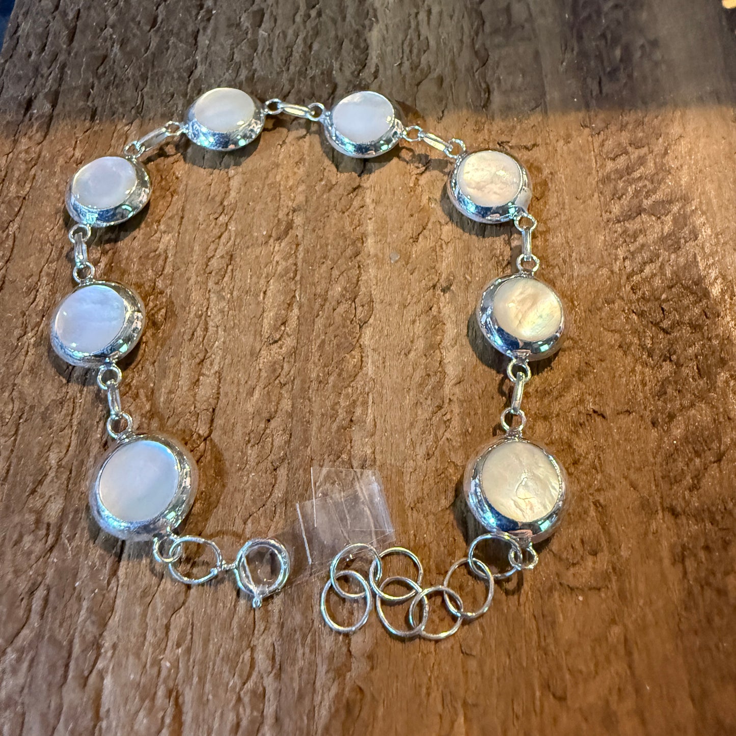 Kingman Turquoise And Mother Of Pearl Button Link Bracelet In Sterling Silver