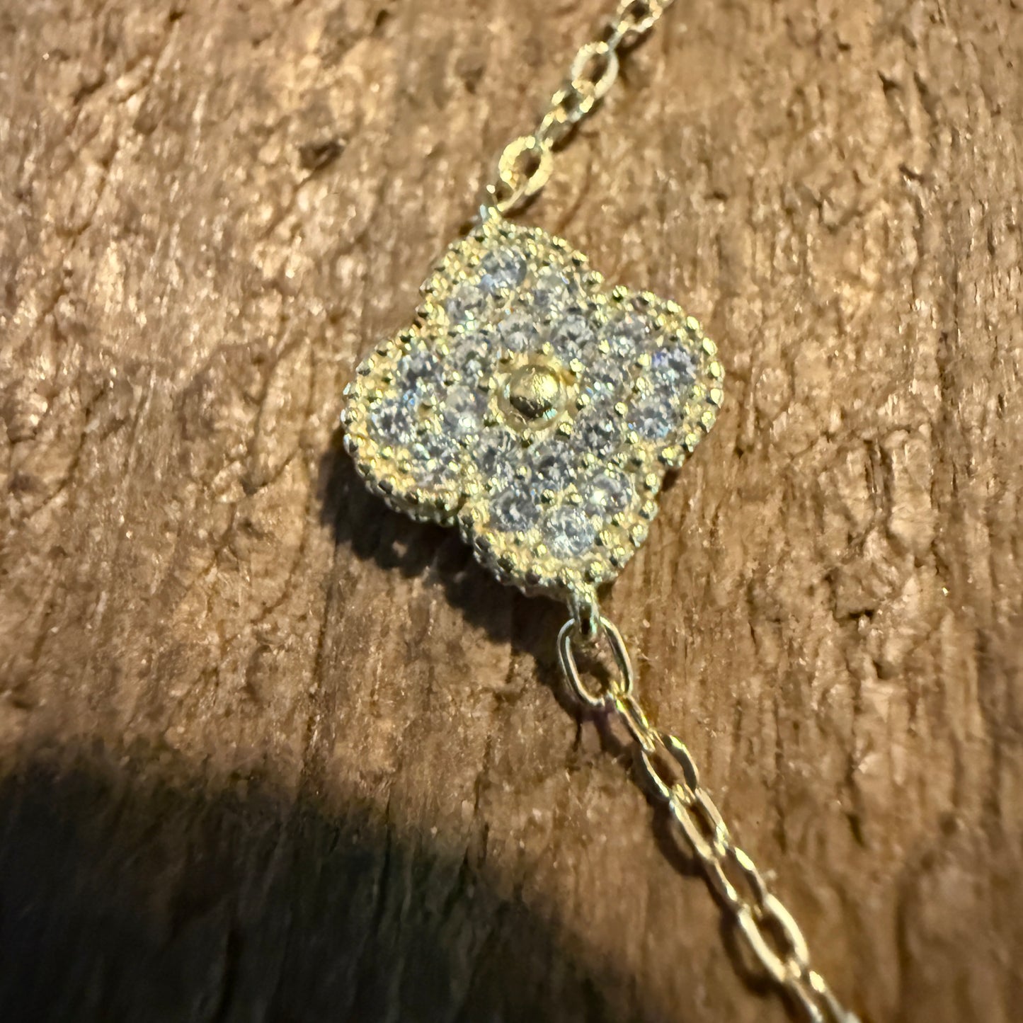 Sparkling CZ Pink Quartz Chain Link Bracelet Gold Plated 6.5 Inches