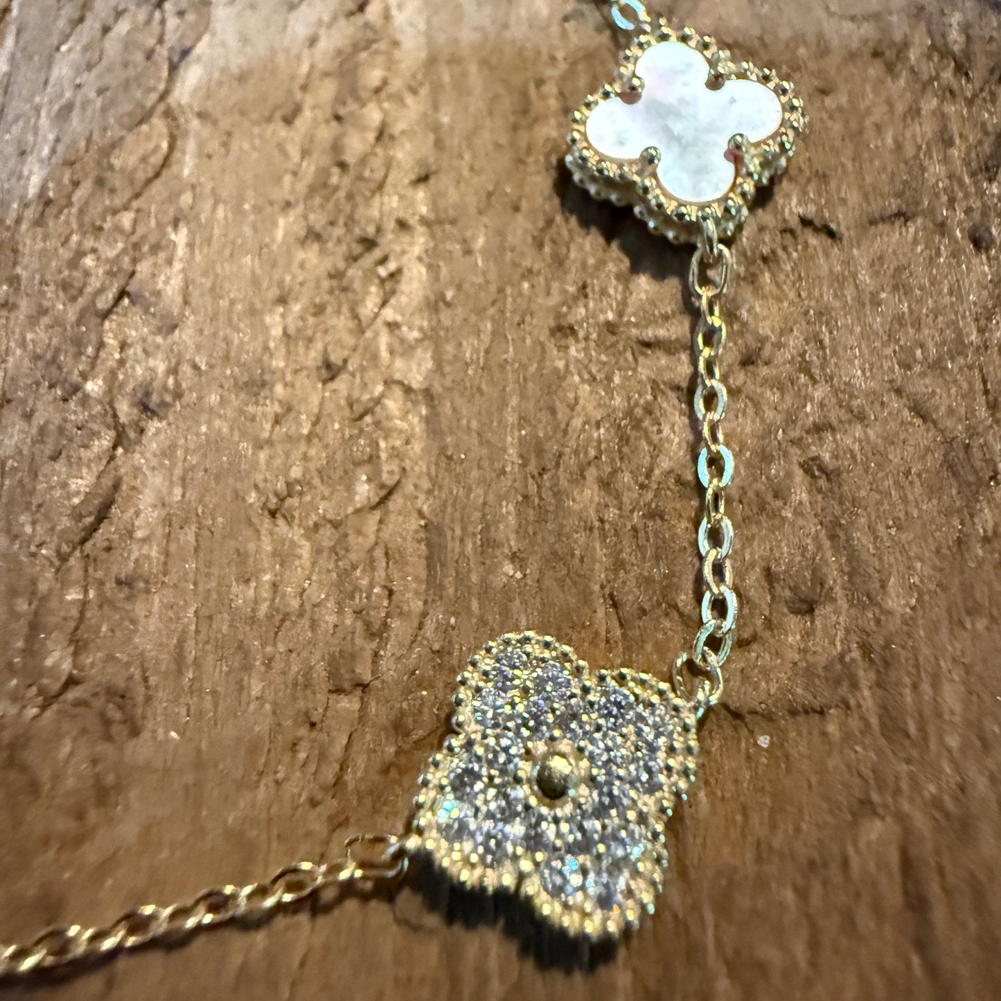 Sparkling CZ Pink Quartz Chain Link Bracelet Gold Plated 6.5 Inches