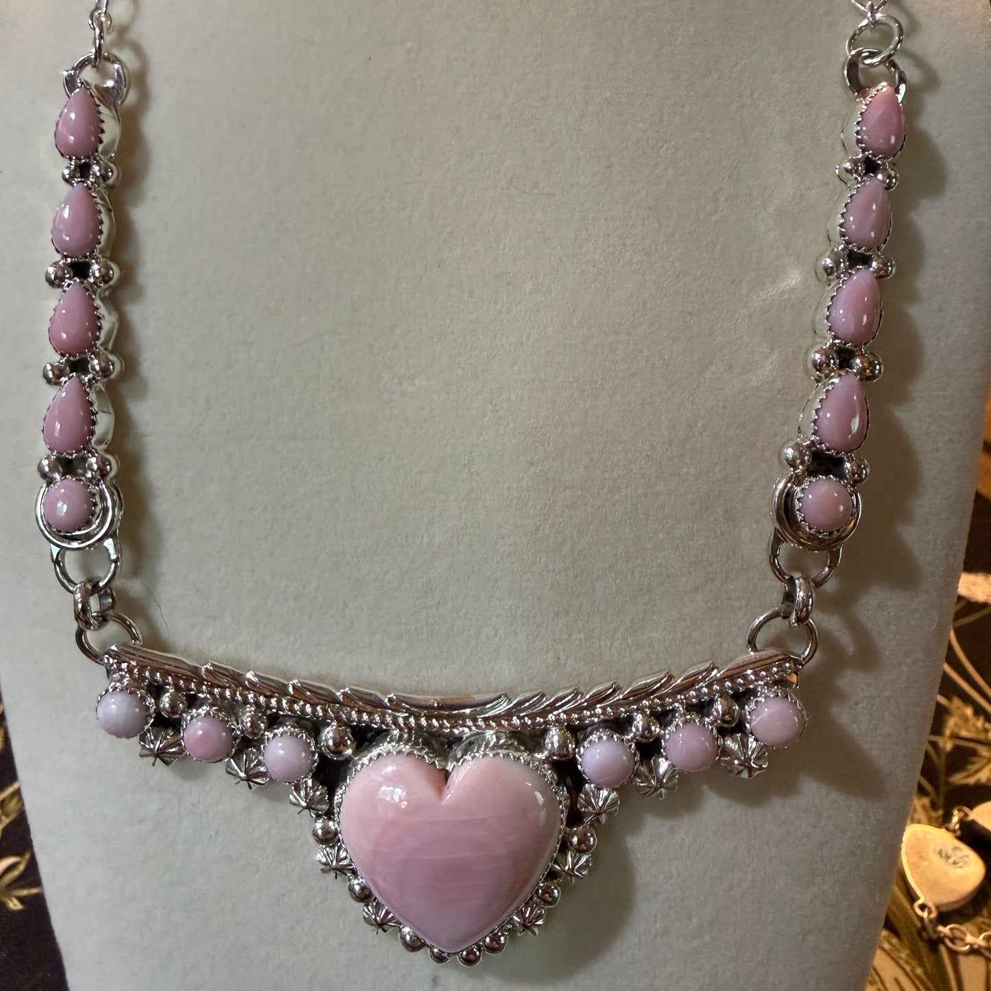 Lawrence Baca Pink Conch Gemstone Bar Necklace 19 Inch Sterling Silver