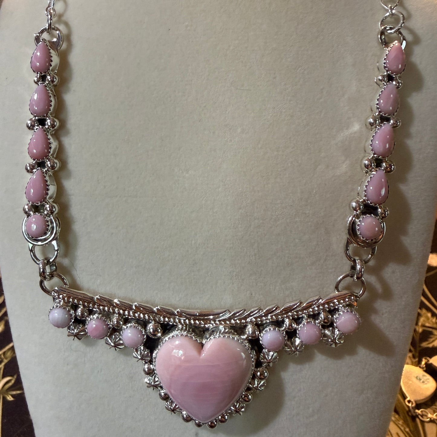 Lawrence Baca Pink Conch Gemstone Bar Necklace 19 Inch Sterling Silver