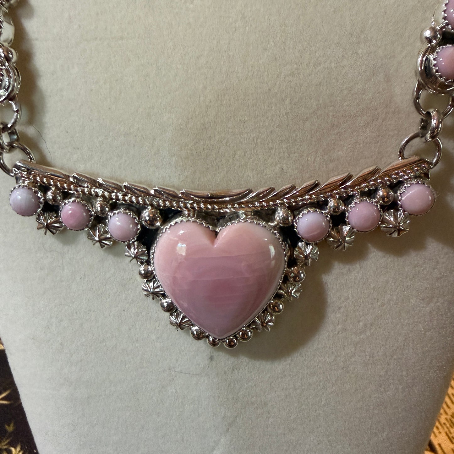 Lawrence Baca Pink Conch Gemstone Bar Necklace 19 Inch Sterling Silver