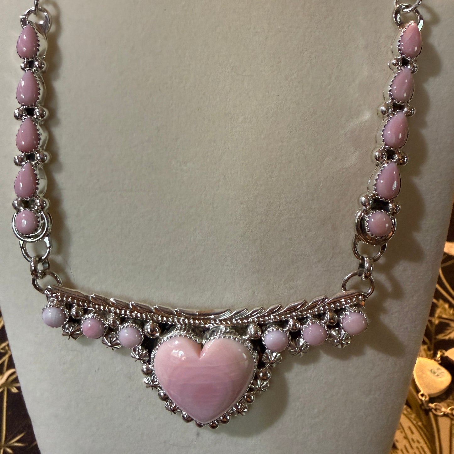 Lawrence Baca Pink Conch Gemstone Bar Necklace 19 Inch Sterling Silver