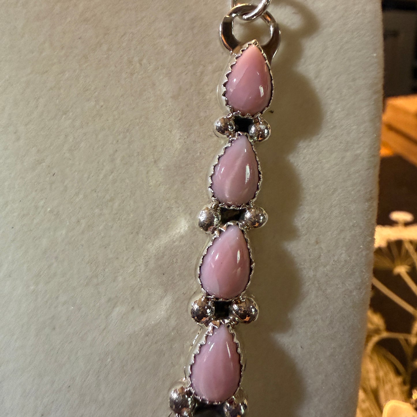 Lawrence Baca Pink Conch Gemstone Bar Necklace 19 Inch Sterling Silver