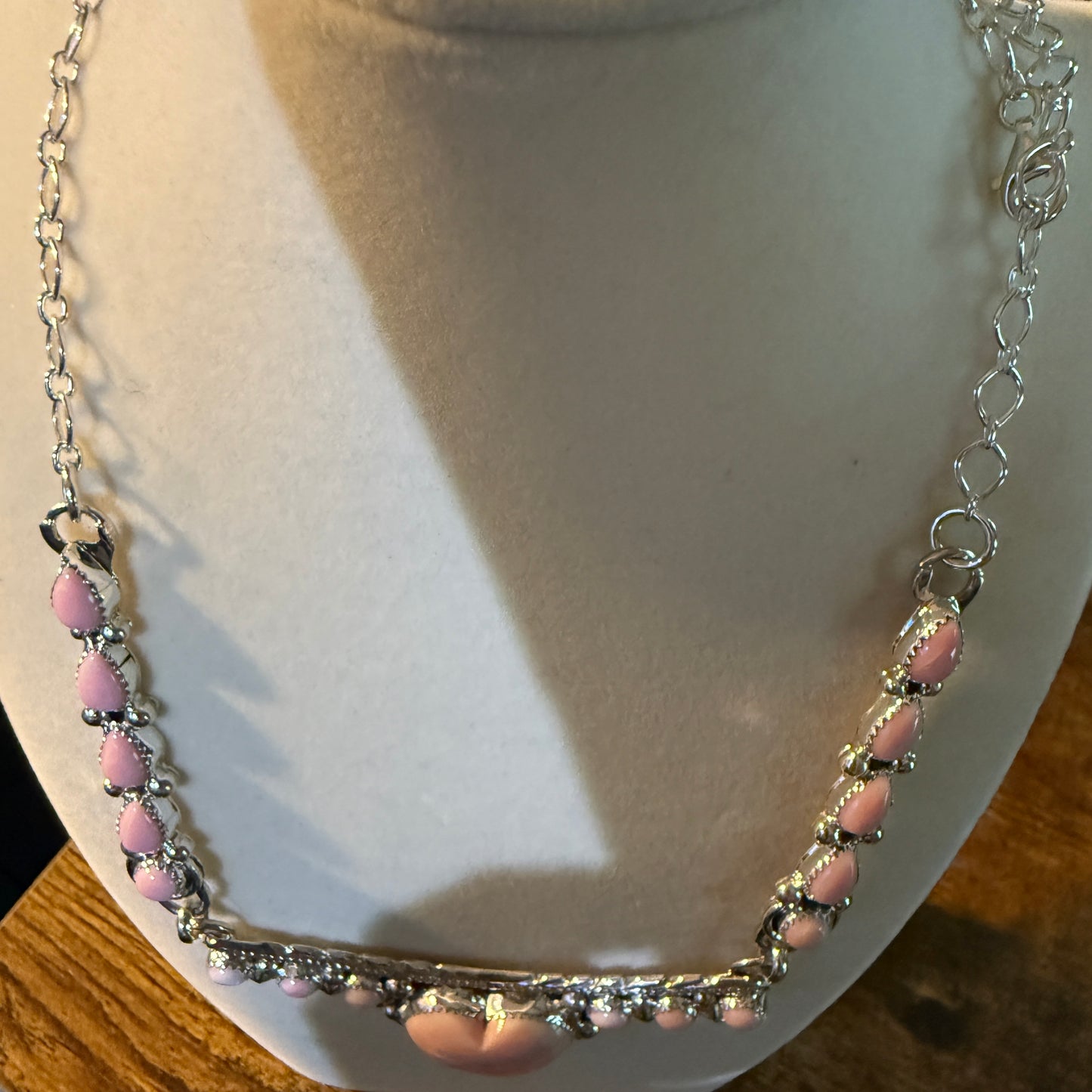 Lawrence Baca Pink Conch Gemstone Bar Necklace 19 Inch Sterling Silver